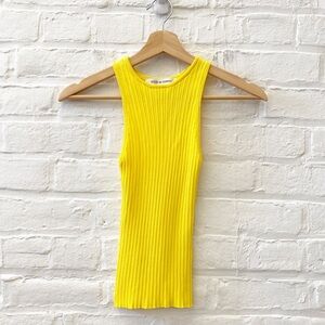 Solid & Striped || Ribbed High Neck Tank Halter Top Shirt Yellow XS